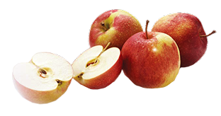 Trois pommes entières et une coupée en deux.